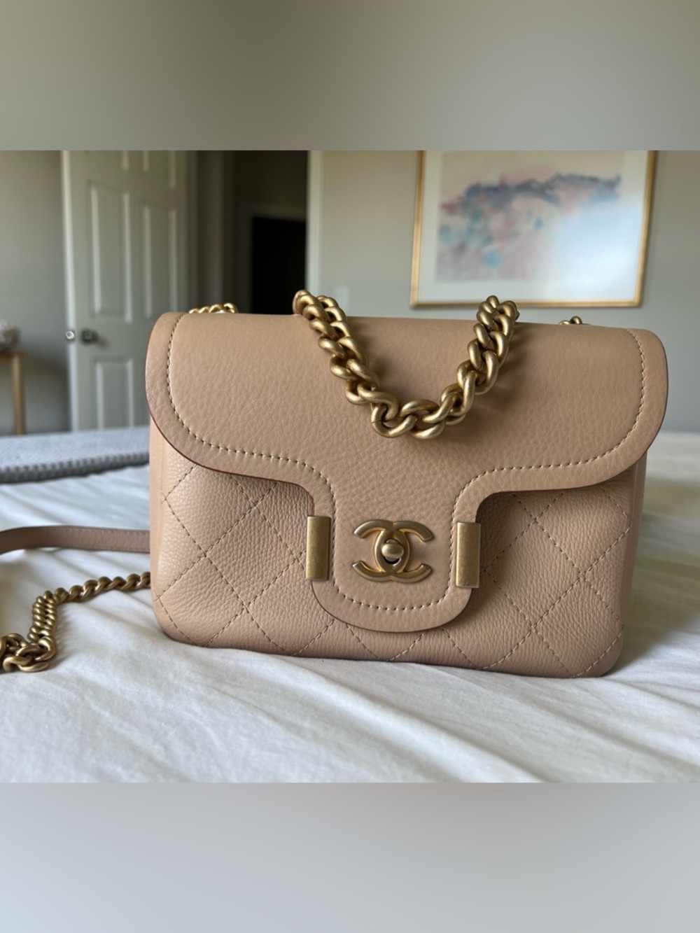 CHANEL Nude Quilted Boy Bag with Gold Hardware
